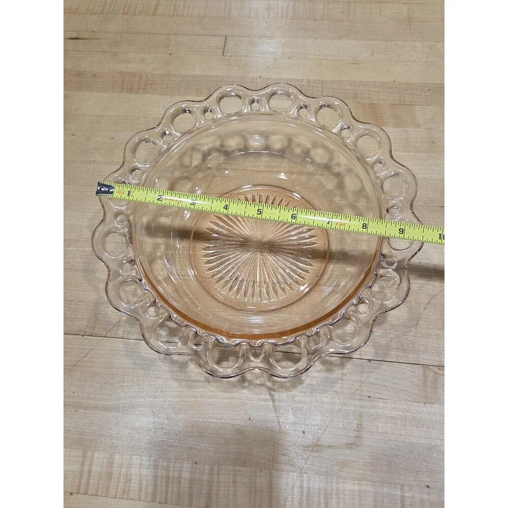 Vintage Anchor Hocking Old Colony Pink Depression Glass Lace Edge Bowl 9.5